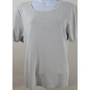 Draper's & Damon's White Silver Metallic Top PL New With Tags Lightweight Soft